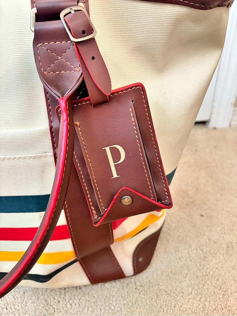 Pendleton Glacier Stripe Long Canvas Weekender Tote Cream & Brown - Picture 6 of 7